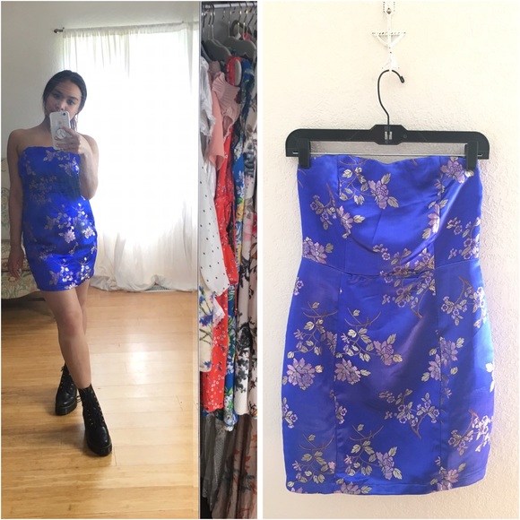 PrettyLittleThing Dresses & Skirts - Pretty Little Thing Cobalt Satin Bandeau Dress NEW